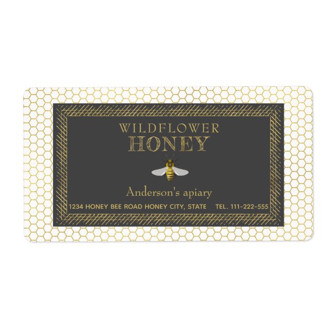 Vintage rustic gold bee honey jar (Front)