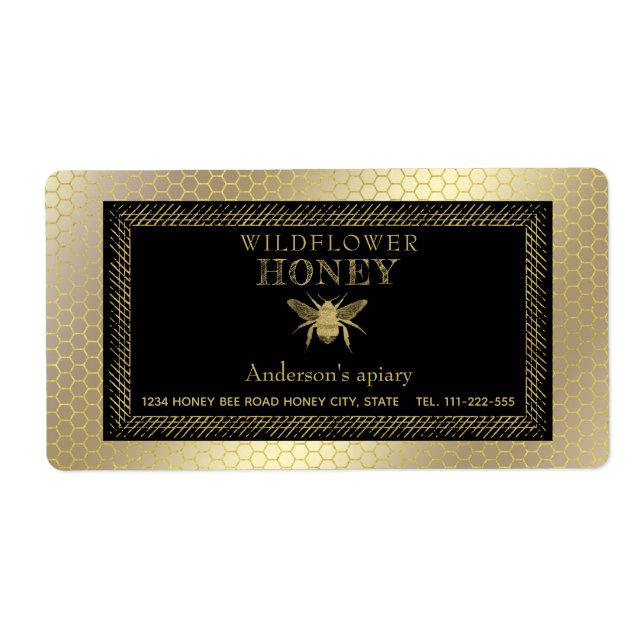 Vintage rustic gold bee honey jar label (Front)