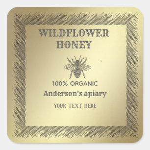Vintage rustic gold bee honey jar square sticker