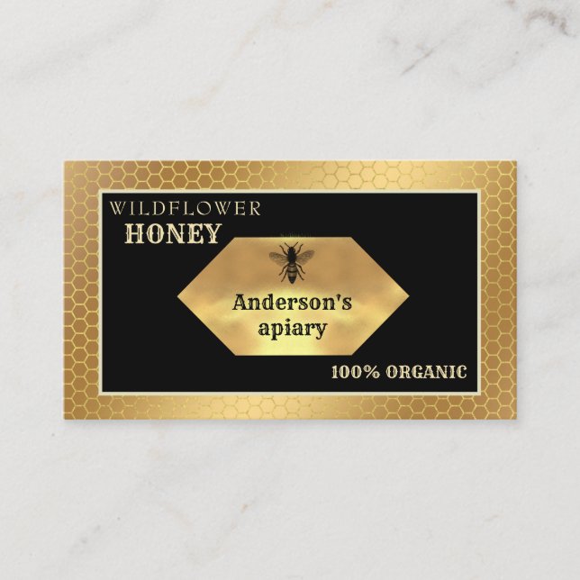 Vintage rustic gold bee logo business card (Front)