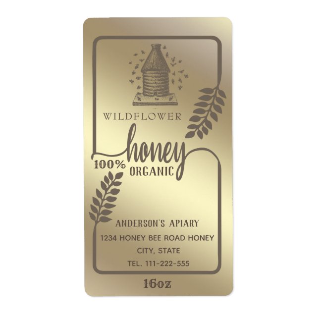 Vintage rustic gold beehive honey branch jar (Front)