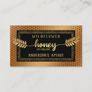 Vintage rustic gold calligraphy honey branch business card
