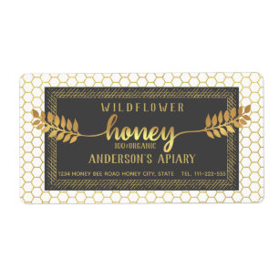 Vintage rustic gold calligraphy honey branch jar