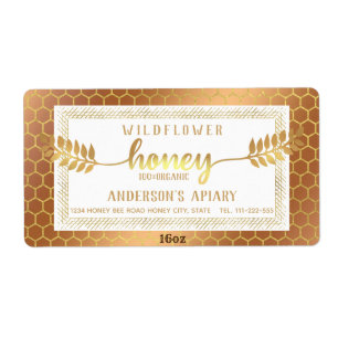 Vintage rustic gold calligraphy honey branch jar