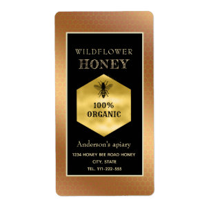 Vintage rustic gold logo queen bee honey jar