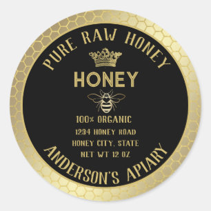 Vintage rustic gold queen bee honey comb honey jar classic round sticker