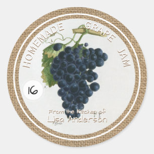 Vintage Rustic Grape Jam Round Sticker Label