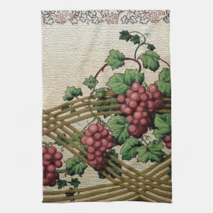 Vintage Rustic Grapes and Vines Tea Towel