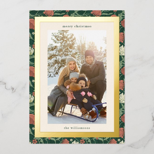 Vintage Rustic Green Floral Christmas Family Photo (Front)