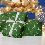Vintage rustic green gold cute reindeers Christmas Wrapping Paper<br><div class="desc">Christmas rustic farmhouse green and gold foil reindeer pattern festive elegant gift Wrapping Paper.
Country vintage farmhouse style.
gold reindeer pattern,  green background.
Great for Christmas and the holiday season.</div>
