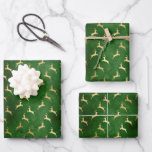 Vintage rustic green gold cute reindeers pattern wrapping paper sheet<br><div class="desc">Elegant rustic farmhouse green and gold foil reindeer pattern festive gift Wrapping Paper Sheets.
Country vintage farmhouse style.
gold reindeer pattern,  green background.
Great for Christmas and the holiday season.</div>