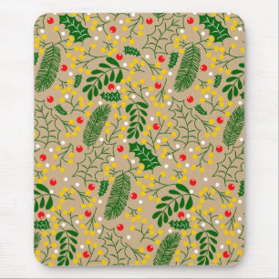 Vintage Rustic Greenery Holly Berry Christmas Mouse Pad