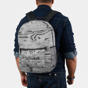 Vintage rustic grey black burnt wood Carpenter Printed Backpack