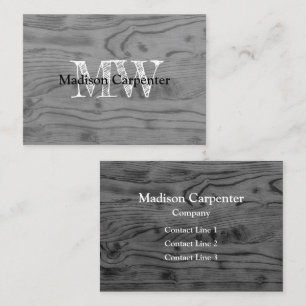 Vintage rustic grey burnt wood Carpenter Monogram Business Card