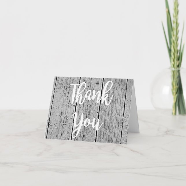 Vintage Rustic Grey Thank You Distressed Wood Card (Front)