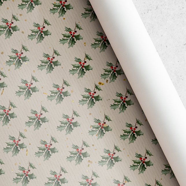 Vintage Rustic Holly Berry Christmas Wrapping Paper (Creator Uploaded)
