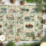 Vintage Rustic Holly Christmas Card Collage Tissue Paper<br><div class="desc">Festive and colorful collage featuring antique Christmas cards with rustic landscapes,  greetings,  flowers and holly with light green borders.</div>