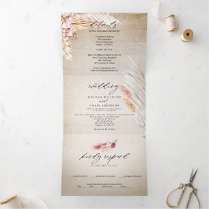 Vintage Rustic Ivory Blush Pampas Grass Tri-Fold Invitation