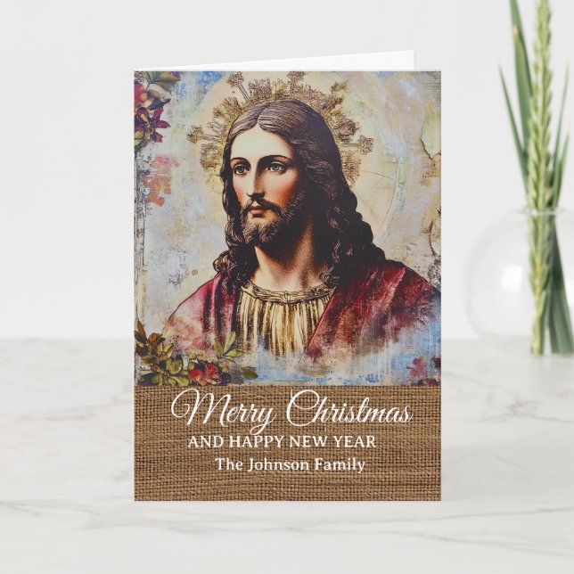Vintage Rustic Jesus Merry Christmas  Card (Front)