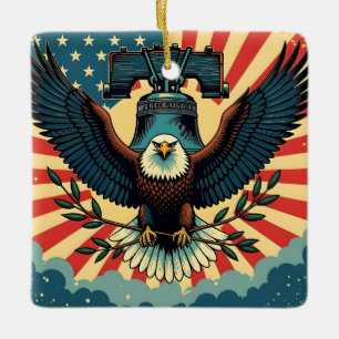 Vintage & Rustic July 4th Eagle Liberty Bell 1776  Ceramic Ornament