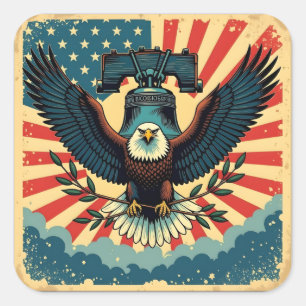 Vintage & Rustic July 4th Eagle Liberty Bell 1776 Square Sticker