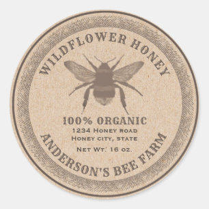 Vintage rustic Kraft bee  honey jar label
