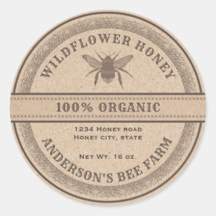 Vintage rustic Kraft bee  honey jar label