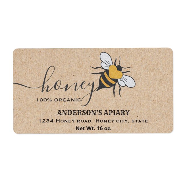 Vintage rustic Kraft bee logo script honey jar (Front)