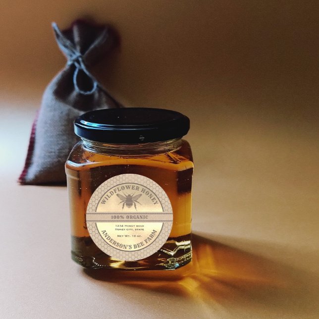 Vintage rustic Kraft gold bee  honey jar label (Creator Uploaded)
