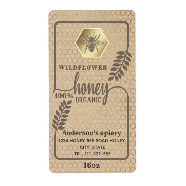 Vintage rustic Kraft  honey bee branch jar (Front)