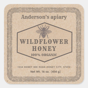Vintage rustic Kraft honey bee honey jar label
