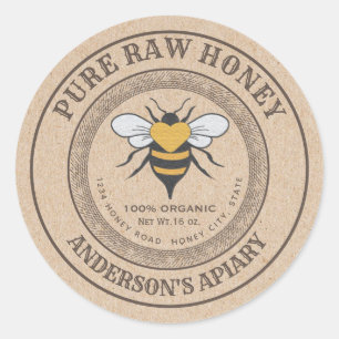 Vintage rustic Kraft honeybee honey jar Classic R Round Sticker