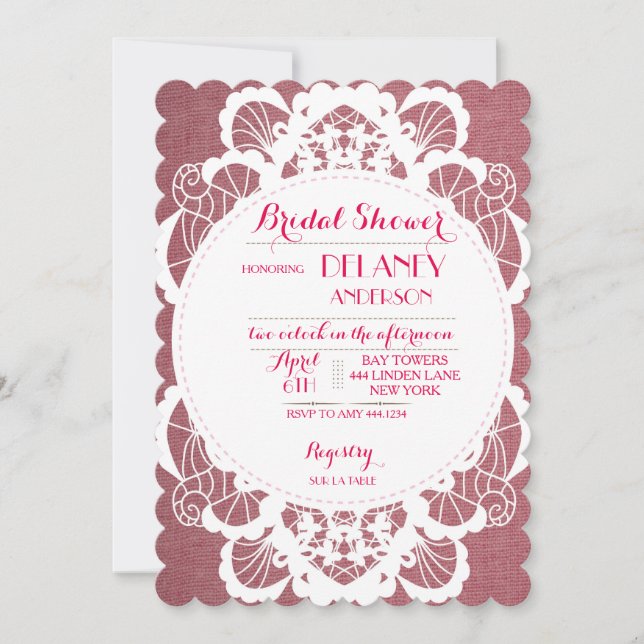 Vintage Rustic Lace Bridal Shower Invitations (Front)