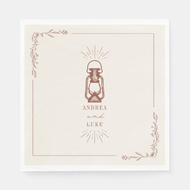 Vintage Rustic Lantern Terracotta Wedding Napkin (Front)