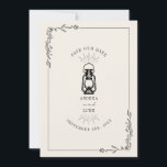 Vintage Rustic Lantern Wedding Save The Date<br><div class="desc">Black illustration of vintage oil lantern with line art botanical border.  Background is off white.</div>