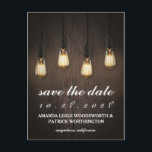 Vintage Rustic Lights Chic Save The Date Cards<br><div class="desc">Vintage Rustic Lights Chic Save The Date Cards -  features industrial or vintage dangling lights over a barn wood background. See the entire matching design collection on this page.</div>