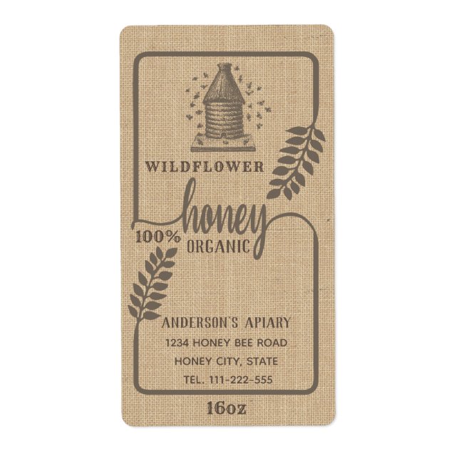 Vintage rustic linen beehive honey branch jar (Front)