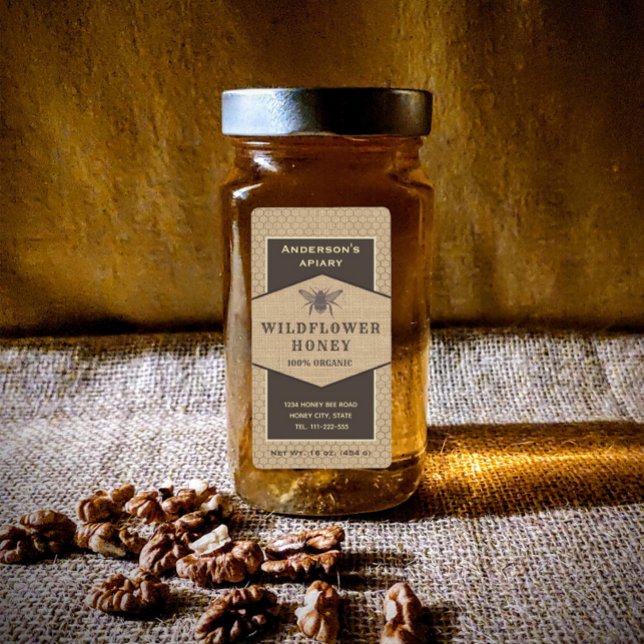 Vintage rustic linen honey bee honey jar label (Creator Uploaded)
