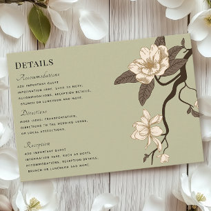 Vintage Rustic Magnolia Sage Green Wedding Details RSVP Card