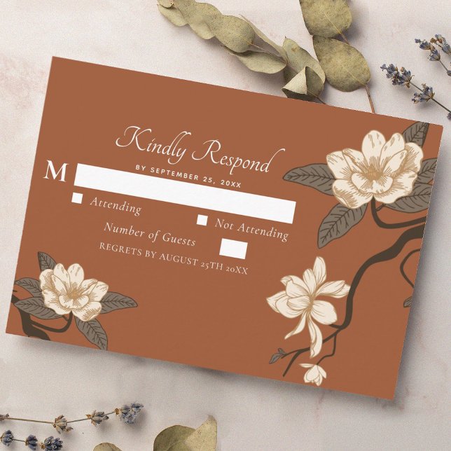 Vintage Rustic Magnolia Terracotta Wedding RSVP Enclosure Card (Creator Uploaded)