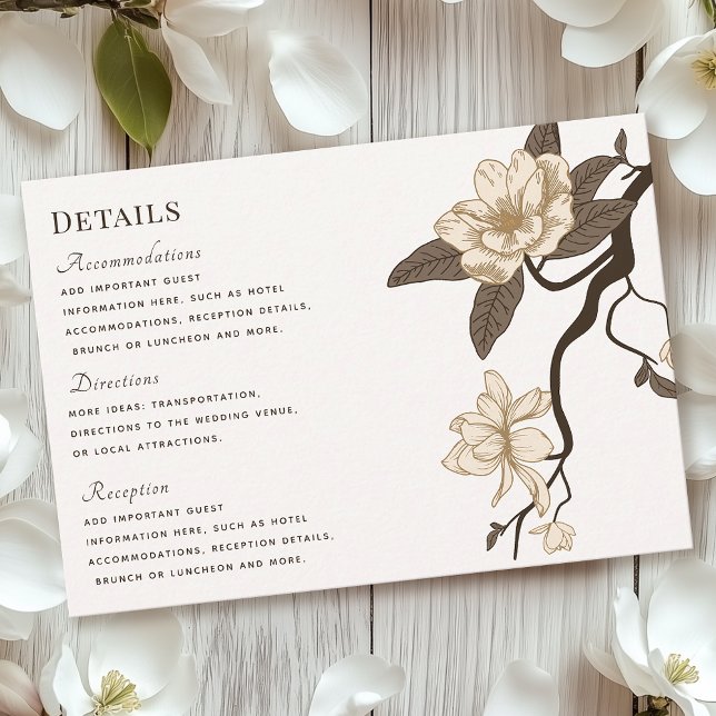 Vintage Rustic Magnolia Wedding Details RSVP Card (Creator Uploaded)