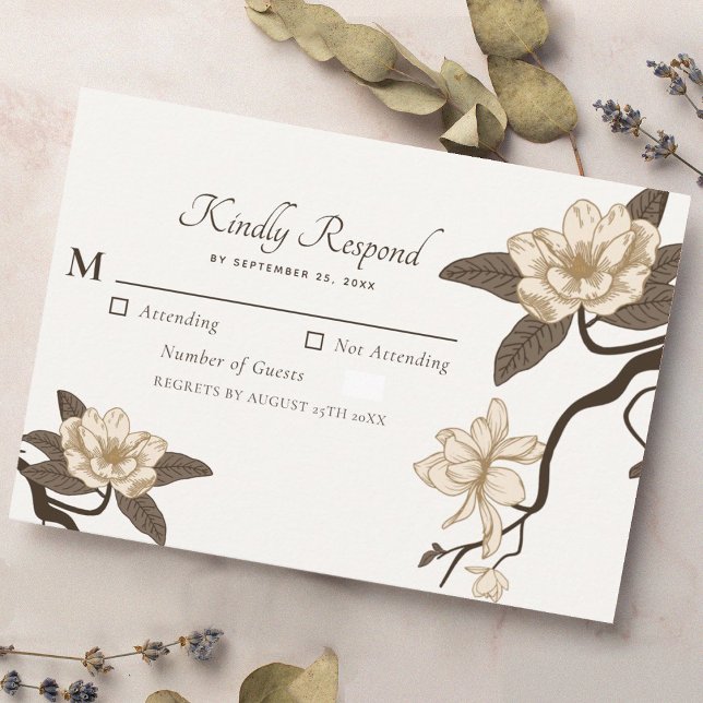 Vintage Rustic Magnolia Wedding RSVP Enclosure Card (Creator Uploaded)