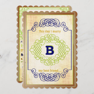 Vintage Rustic Mediaeval Blue Copper and Green Invitation