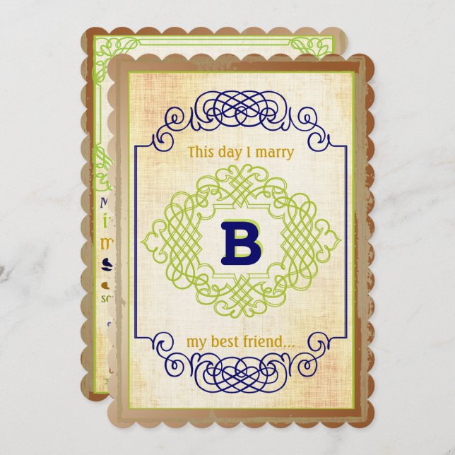 Vintage Rustic Mediaeval Blue Copper and Green Invitation (Front/Back)