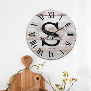 Vintage Rustic Monogram amily Name Large Clock