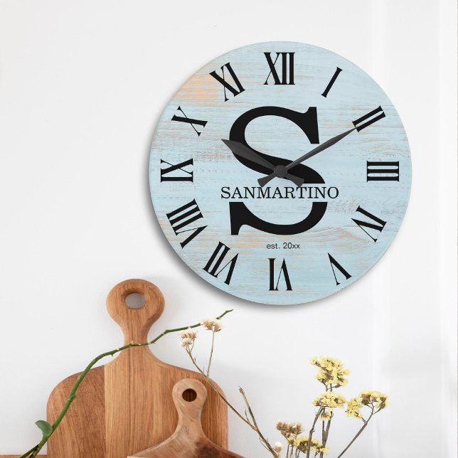 Vintage Rustic Monogram amily Name Large Clock (Creator Uploaded)