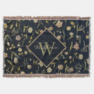 Vintage Rustic Monogram Floral Rug Pattern  Throw Blanket