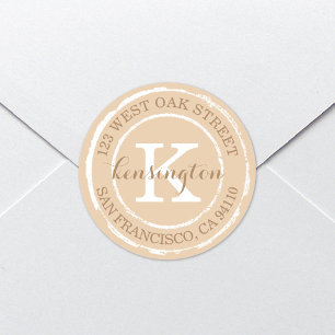 Vintage Rustic Monogram Round Address Label