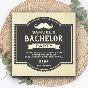 Vintage Rustic Moustache Bachelor Party Invitation