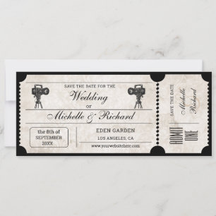 Vintage Rustic Movie Ticket Save the Date Invitation